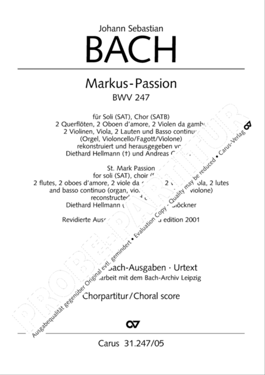 St. Mark Passion (Markus-Passion) 4-Part scores gallery preview page 2