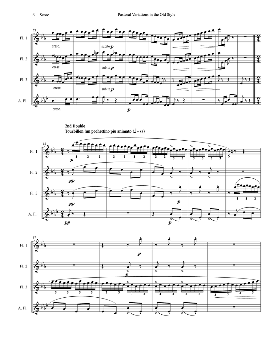 Pierne - Pastoral Variations in the Old Style set for flute quartet Flute Quartet scores gallery preview page 6