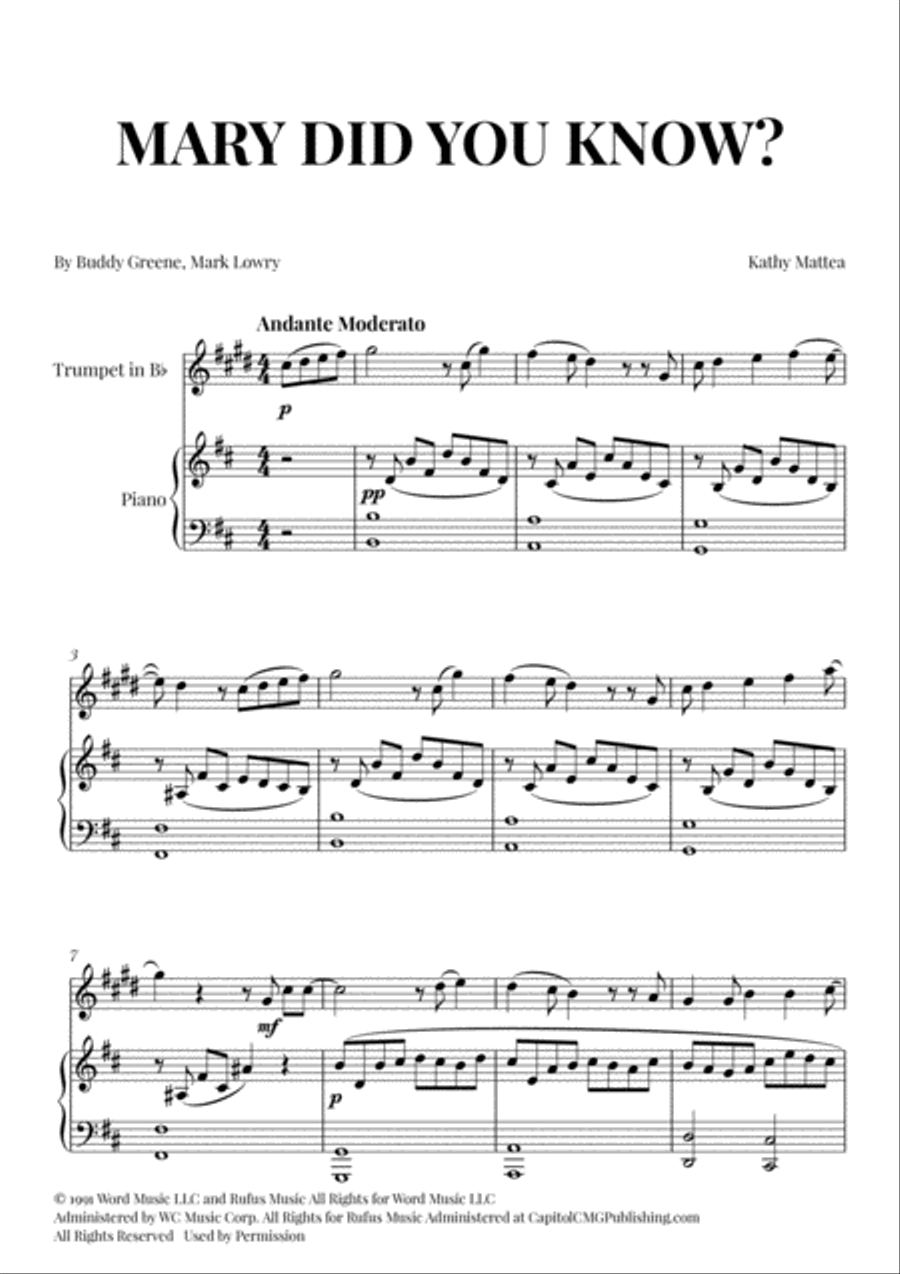 Mary, Did You Know? Trumpet Solo scores gallery preview page 1