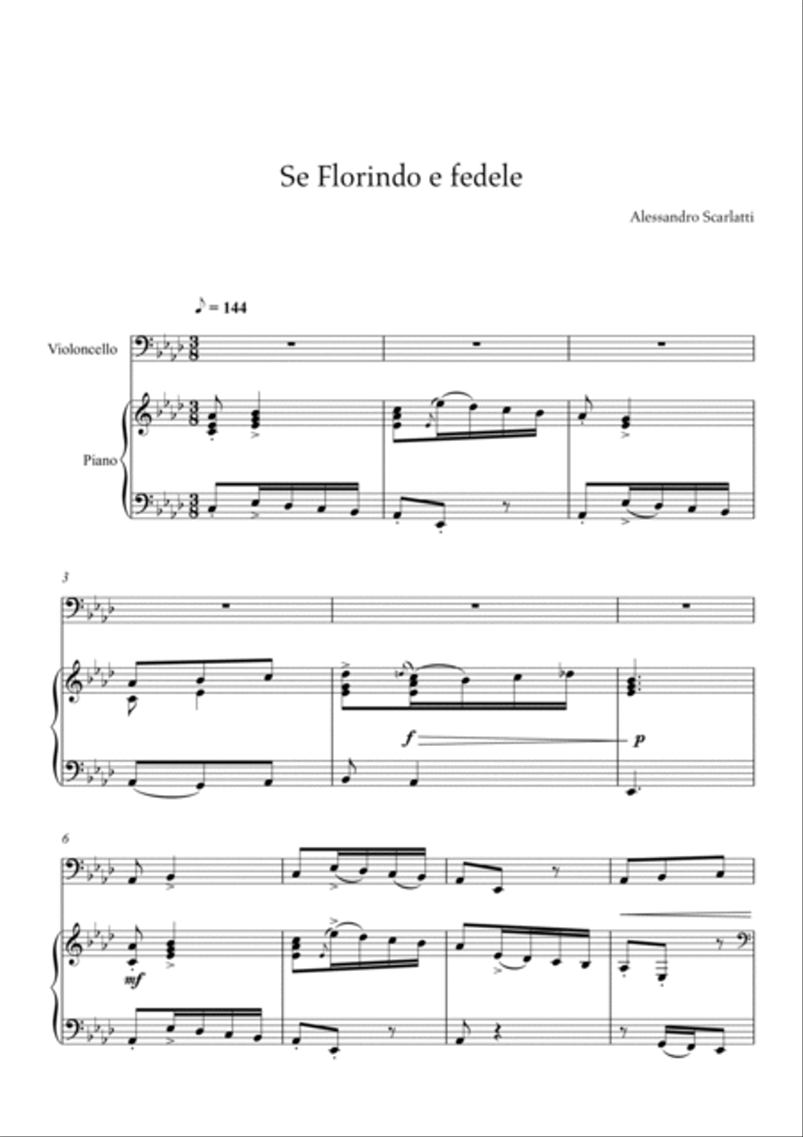 Alessandro Scarlatti - Se Florindo e Fedele (Piano and Cello) Small Ensemble scores gallery preview page 2