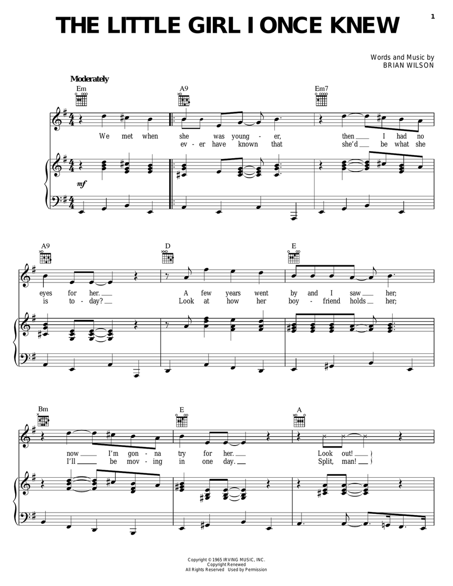 The Little Girl I Once Knew Piano, Vocal, Guitar scores gallery preview page 1