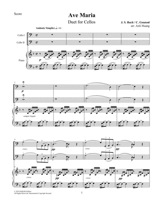 Ave Maria - Duet for Cellos (Piano Score)