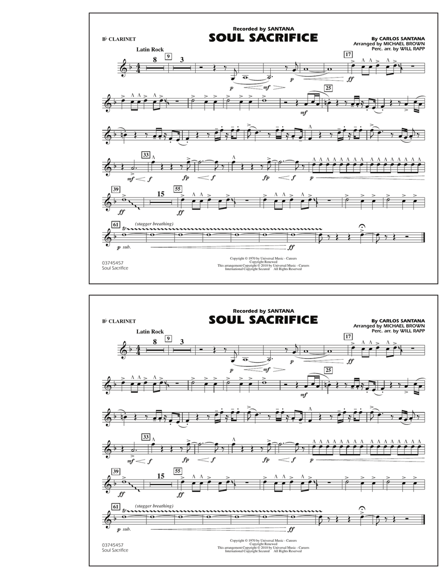 Soul Sacrifice - Bb Clarinet Marching Band scores gallery preview page 1