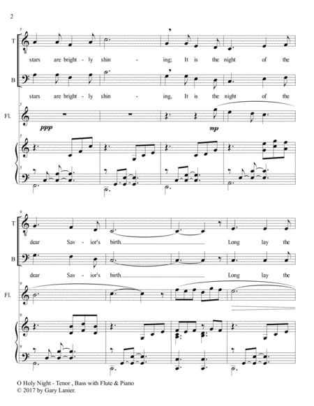 O HOLY NIGHT (Men's Choir - TB with Flute & Piano/Score & Parts included) image number null