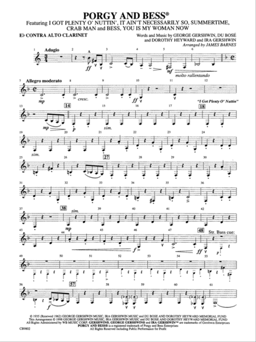 Porgy and Bess® (Medley): E-flat Contra-Alto Clarinet Concert Band scores gallery preview page 1