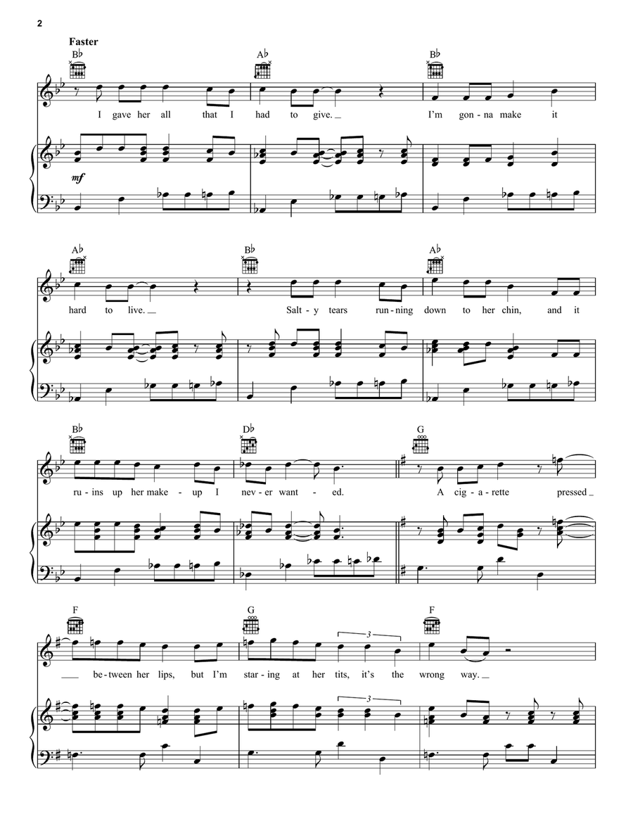 Wrong Way Piano, Vocal, Guitar scores gallery preview page 2