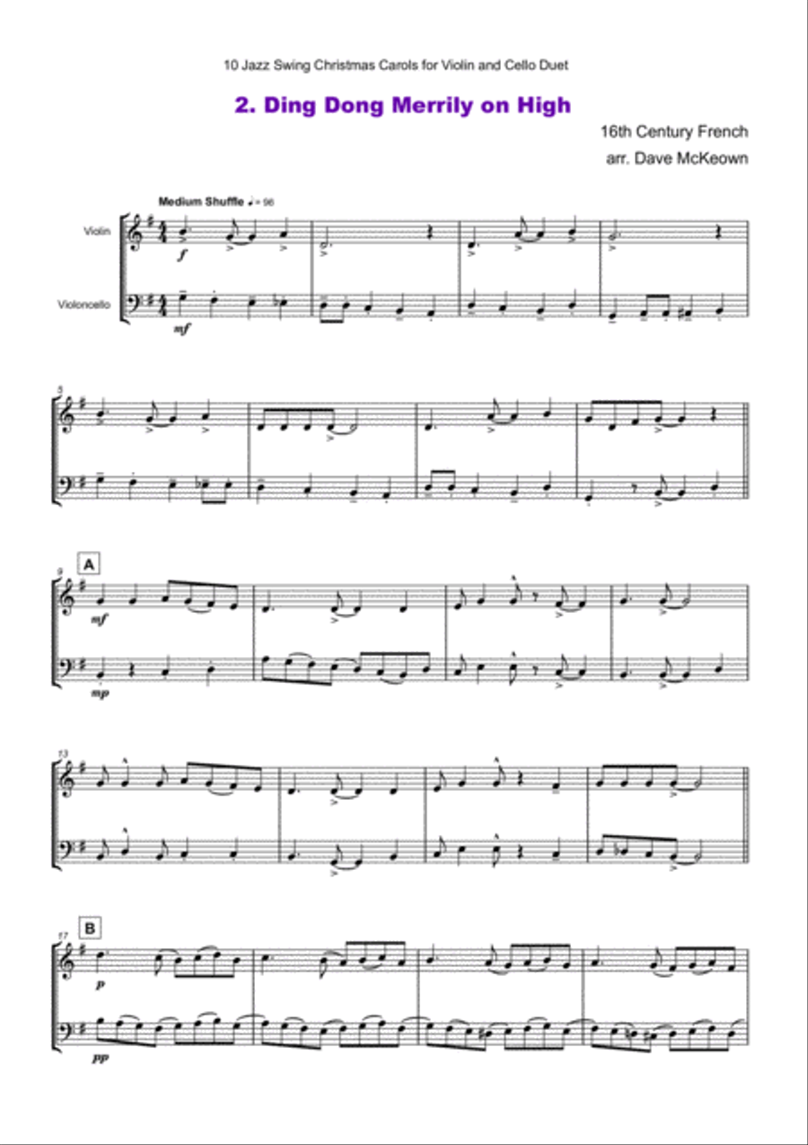 10 Jazz Swing Carols for Violin and Cello Duet String Duet scores gallery preview page 6