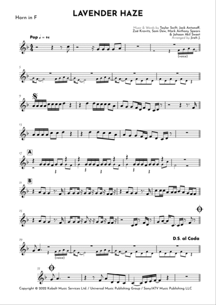 Lavender Haze Horn Solo scores gallery preview page 2