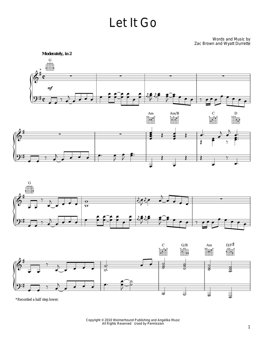 Let It Go Piano, Vocal, Guitar scores gallery preview page 1