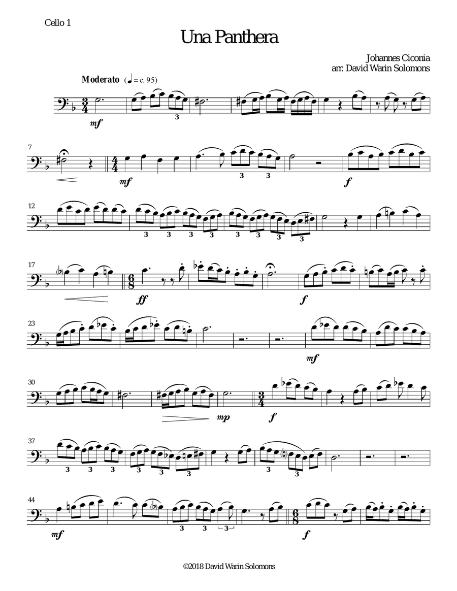 Una panthera in compagnia de Marte (A Panther in company of Mars) arranged for 3 cellos Cello Solo scores gallery preview page 5
