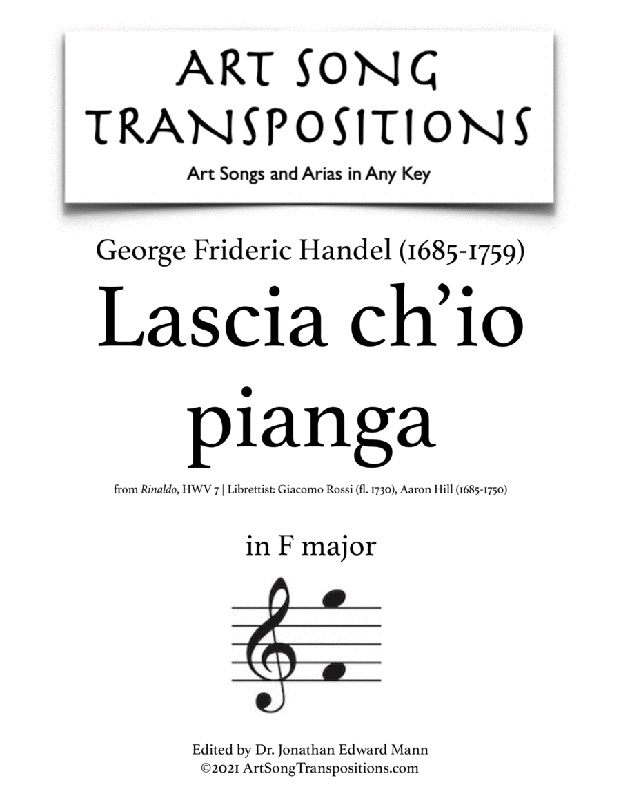 HANDEL: Lascia ch'io pianga (transposed to 3 keys: F, E, E-flat major)
