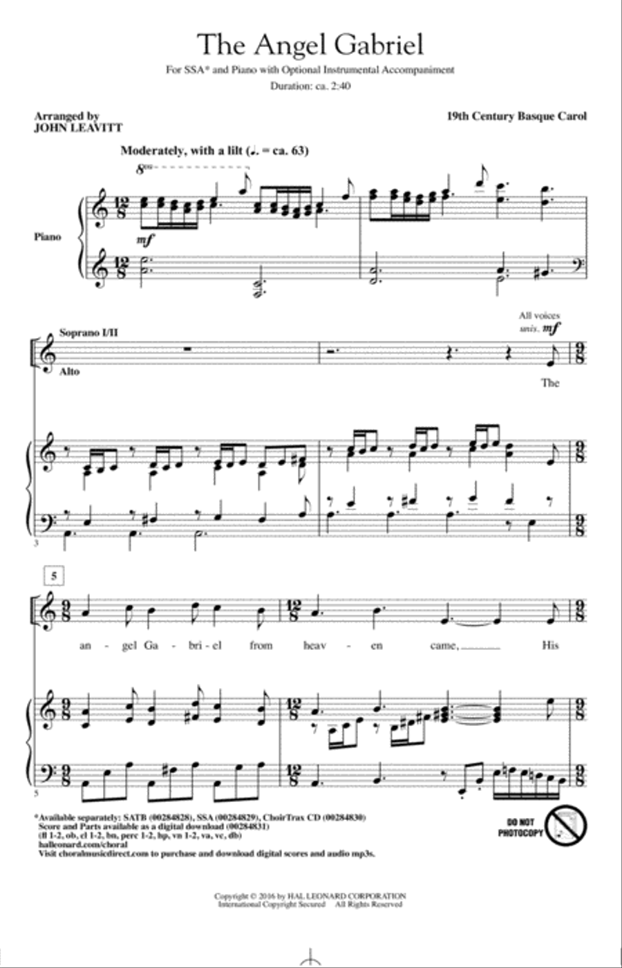 The Angel Gabriel The Angel Gabriel SSA scores gallery preview page 1