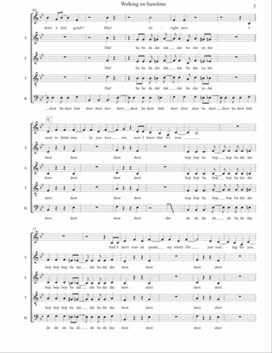 Walking On Sunshine 4-Part scores gallery preview page 5