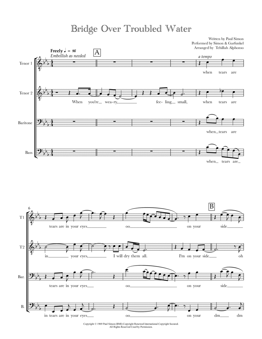 Bridge Over Troubled Water TTBB scores gallery preview page 1
