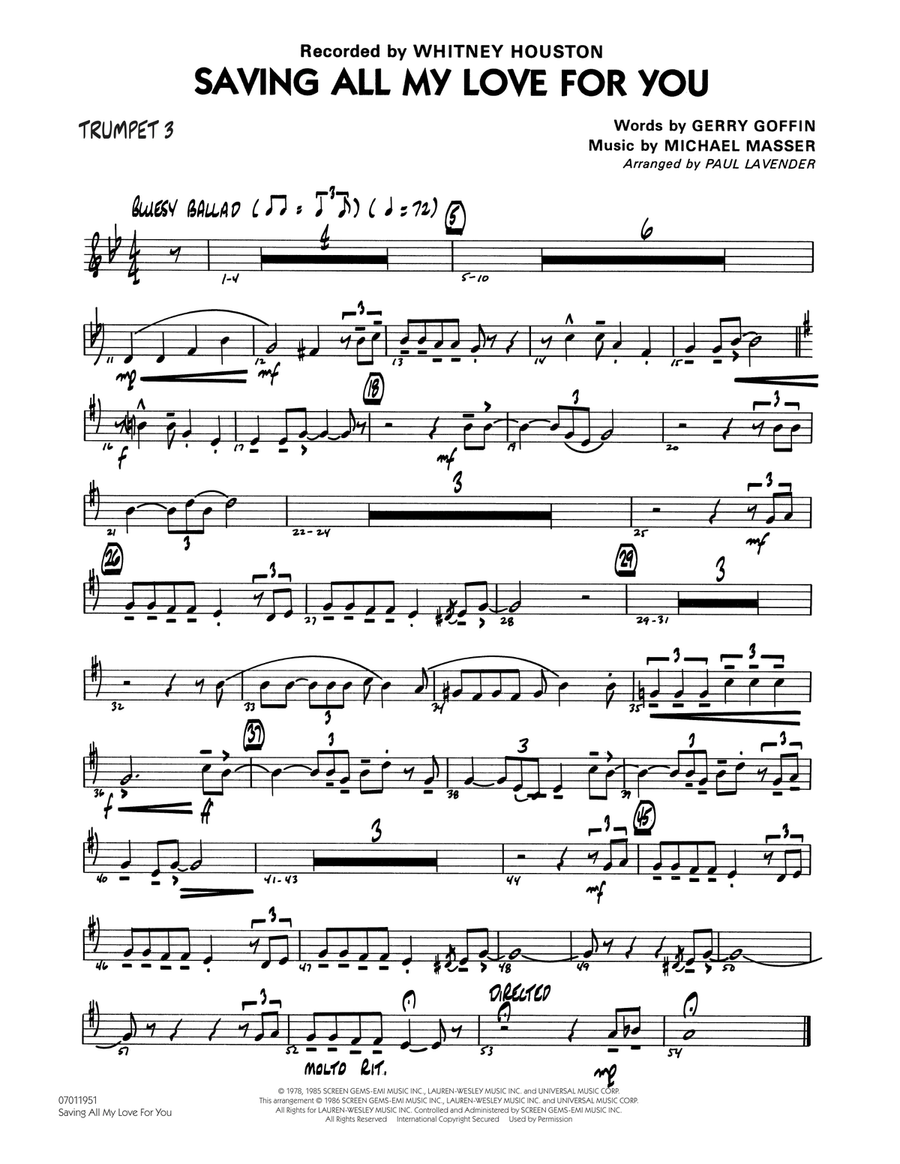 Saving All My Love For You - Trumpet 3 Jazz Ensemble scores gallery preview page 1