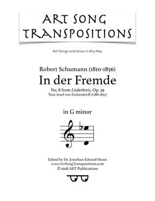 Book cover for SCHUMANN: In der Fremde, Op. 39 no. 8 (transposed to G minor)