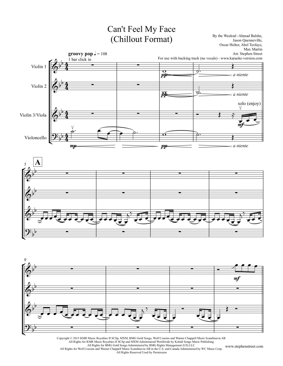Can't Feel My Face String Quartet scores gallery preview page 1