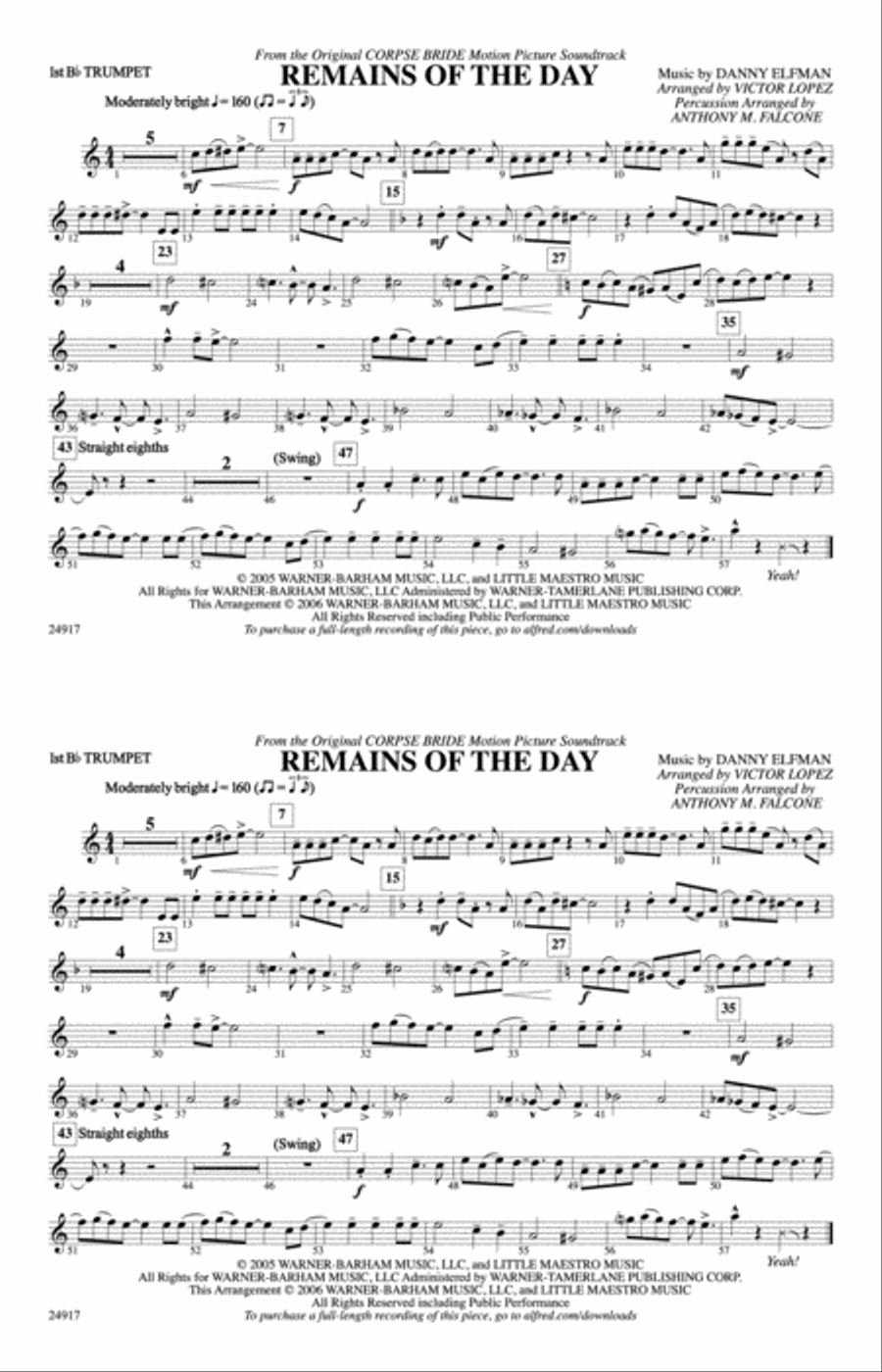 Remains of the Day (from Corpse Bride): 1st B-flat Trumpet Marching Band scores gallery preview page 1