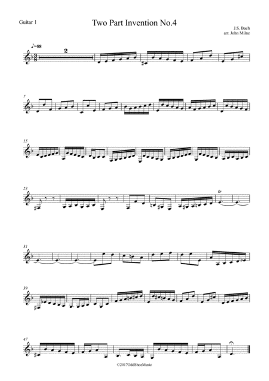 Bach 2 Part Invention No.4 for 2 guitars Classical Guitar scores gallery preview page 2