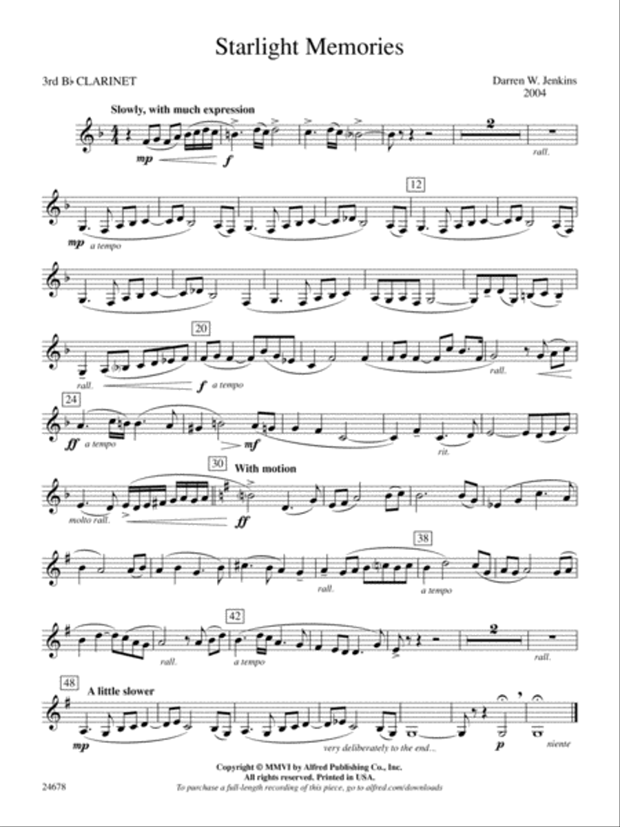 Starlight Memories: 3rd B-flat Clarinet Concert Band scores gallery preview page 1