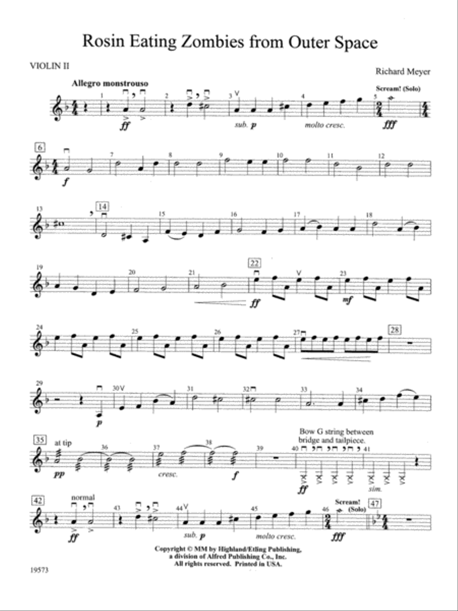Rosin Eating Zombies from Outer Space: 2nd Violin String Orchestra scores gallery preview page 1