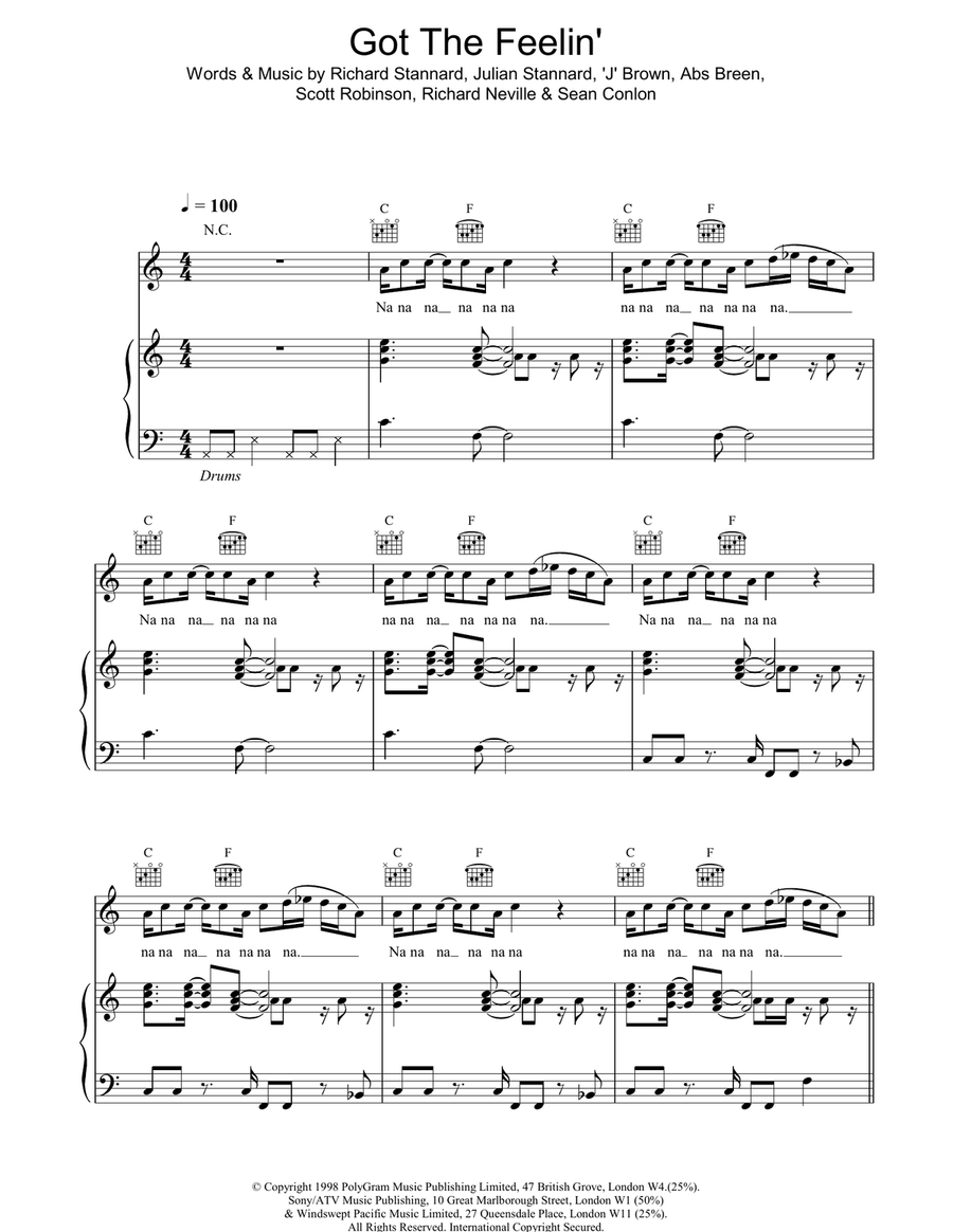 Got The Feelin Piano, Vocal, Guitar scores gallery preview page 1