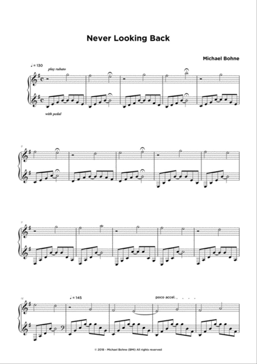 Never Looking Back Piano Solo scores gallery preview page 1