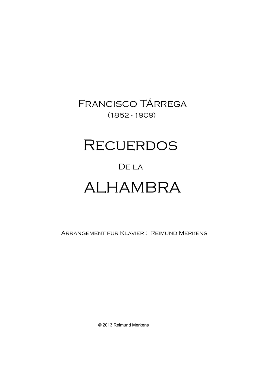 Recuerdos de la Alhambra - Piano solo version Piano Solo scores gallery preview page 1