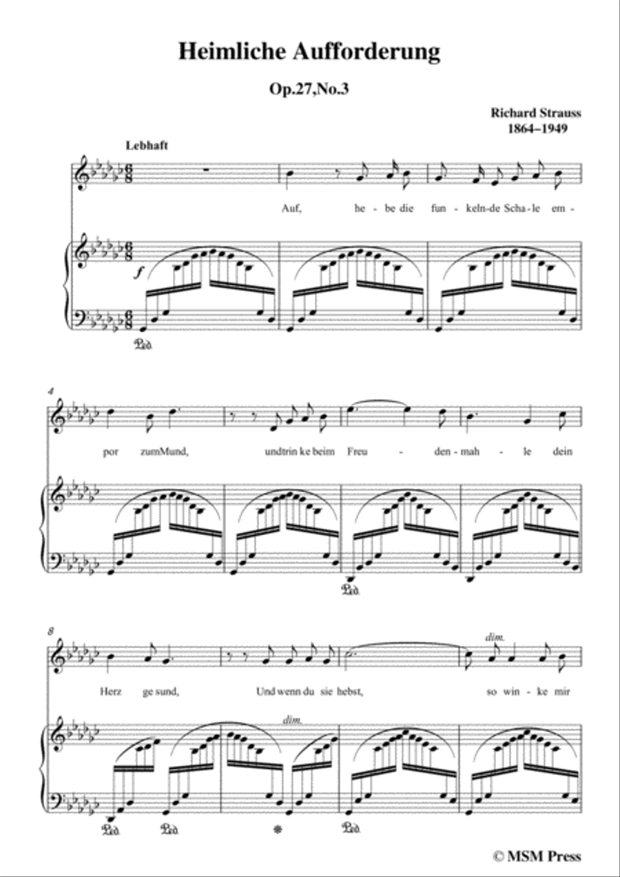Richard Strauss-Heimliche Aufforderung in G flat Major,for Voice and Piano Voice Solo scores gallery preview page 3