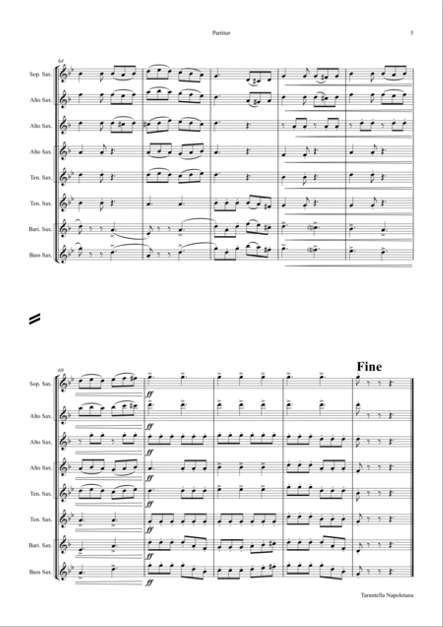 Tarantella Napoletana - Italian Folk Song - Saxophone Quintet Saxophone Quintet scores gallery preview page 5