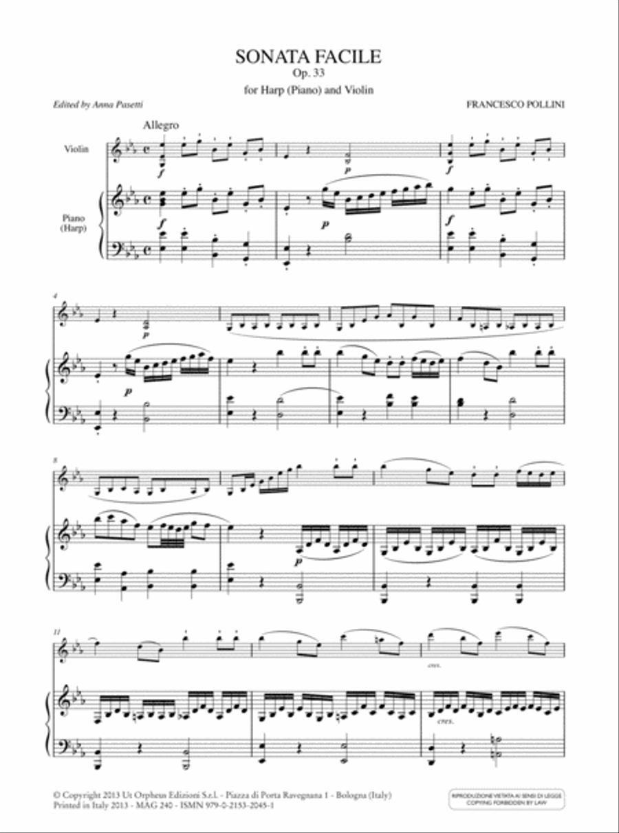 Sonata Facile Op. 33 for Harp (Piano) and Violin Harp scores gallery preview page 2