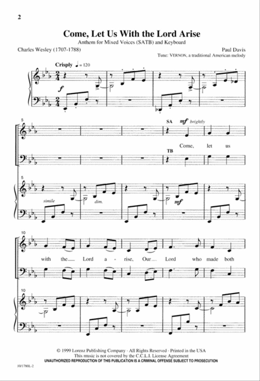 Come, Let Us With the Lord Arise 4-Part scores gallery preview page 2