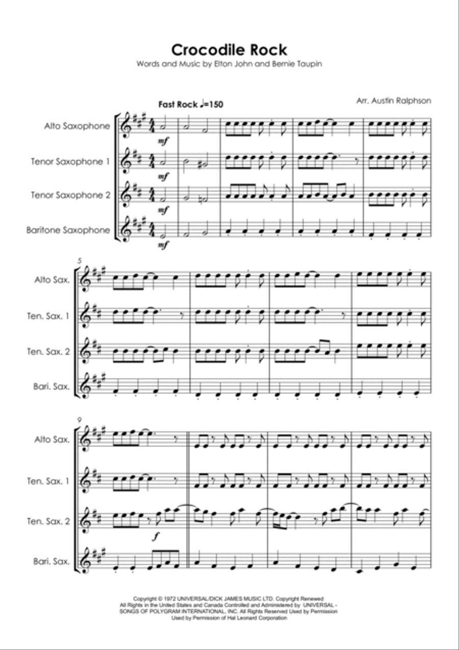 Crocodile Rock Saxophone Quartet scores gallery preview page 3