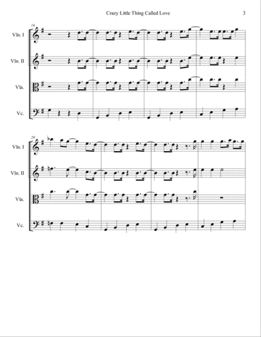 Crazy Little Thing Called Love String Quartet scores gallery preview page 3