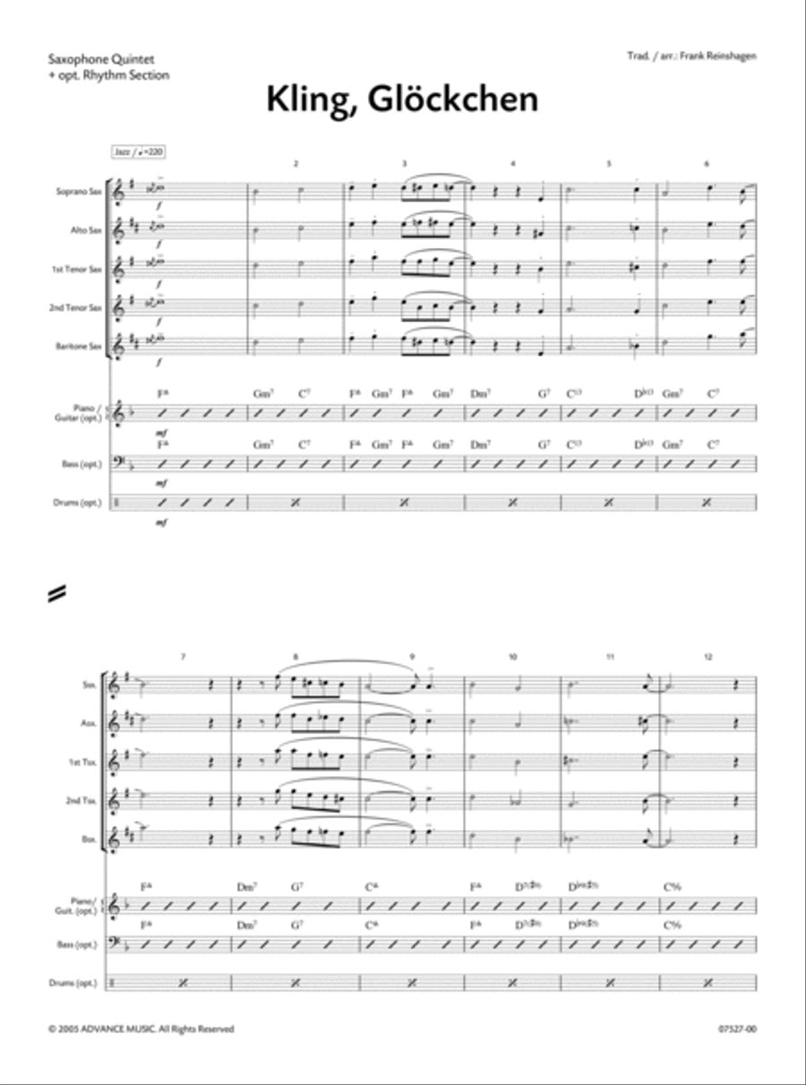 Kling, Glöckchen Saxophone Quintet scores gallery preview page 2