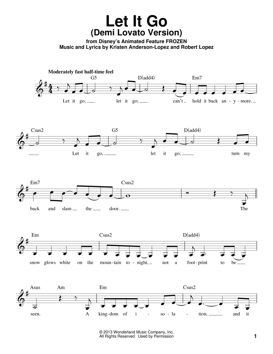 Let It Go (from Frozen) (Demi Lovato version) Voice scores gallery preview page 1