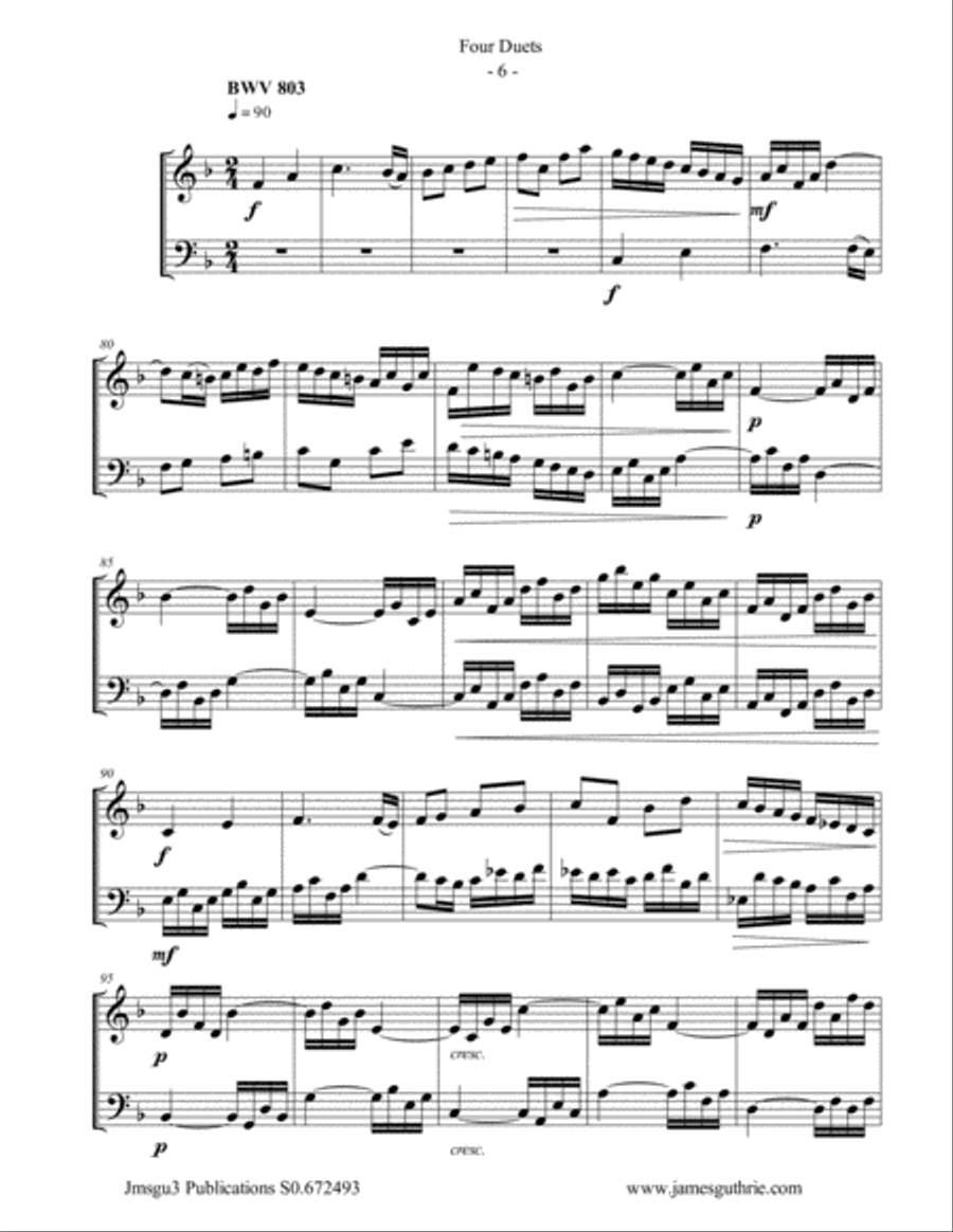 Bach: Four Duets for Bass Flute & Cello Flute scores gallery preview page 6