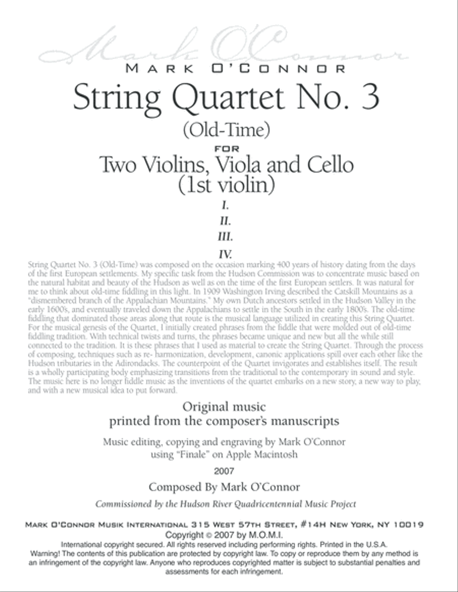 String Quartet No. 3 "Old-Time" (violin 1 part - two vlns, vla, cel) image number null