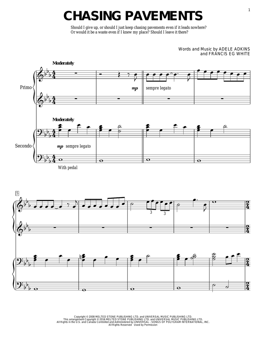Chasing Pavements Chasing Pavements Piano Duet scores gallery preview page 1