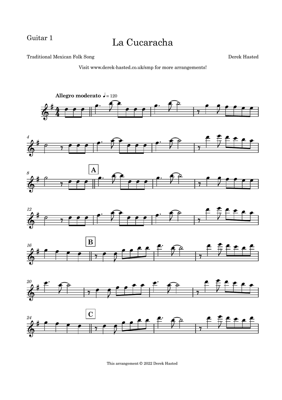 La Cucaracha (Mexican Folk Song) for early intermediate Guitar Trio/large ensemble Large Ensemble scores gallery preview page 4