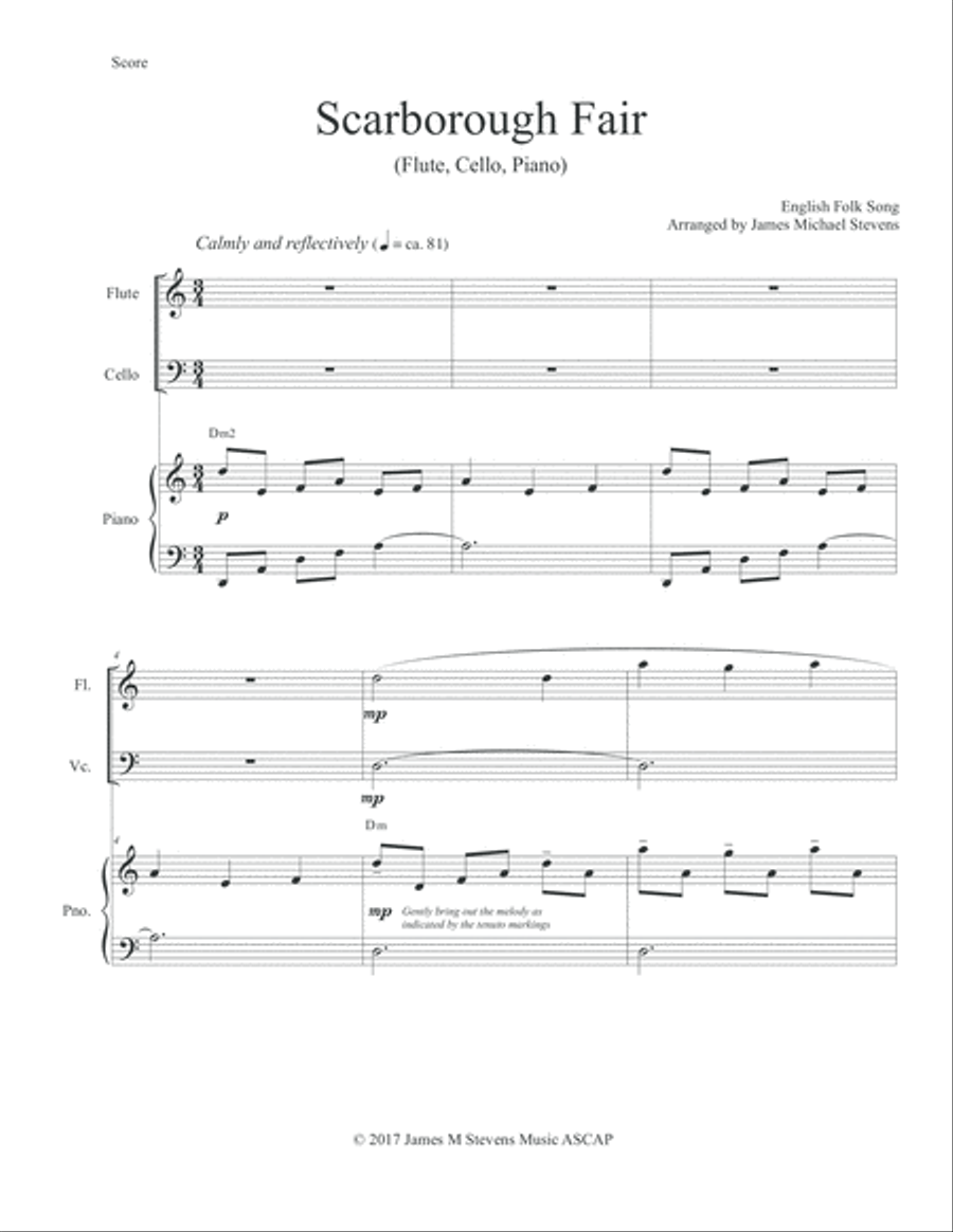 Scarborough Fair (Flute, Cello & Piano) Flute scores gallery preview page 2