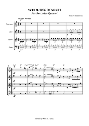 Wedding March - For Recorder Quartet - With chords