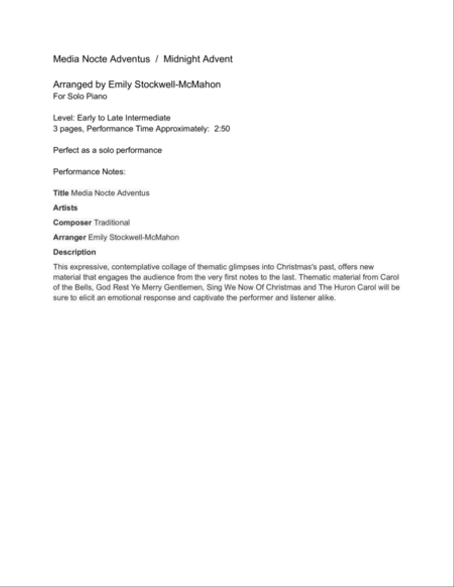Media Nocte Adventus / Midnight Advent Piano Solo scores gallery preview page 2