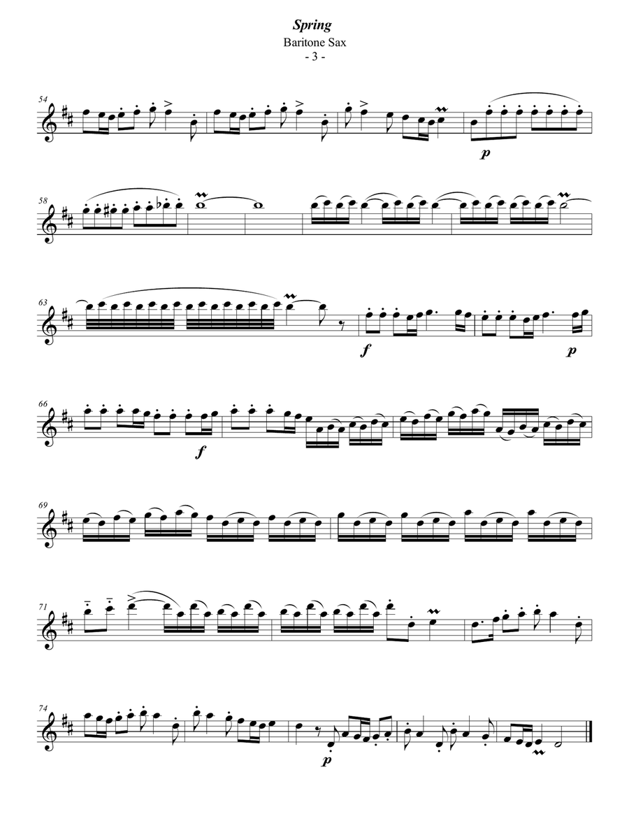 Vivaldi - The Four Seasons: Spring for Solo Baritone Sax Baritone Saxophone scores gallery preview page 3