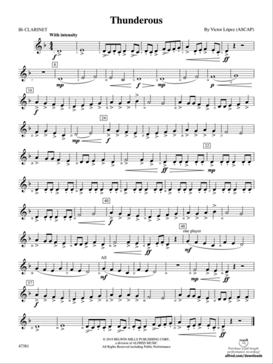 Thunderous: 1st B-flat Clarinet Concert Band scores gallery preview page 1