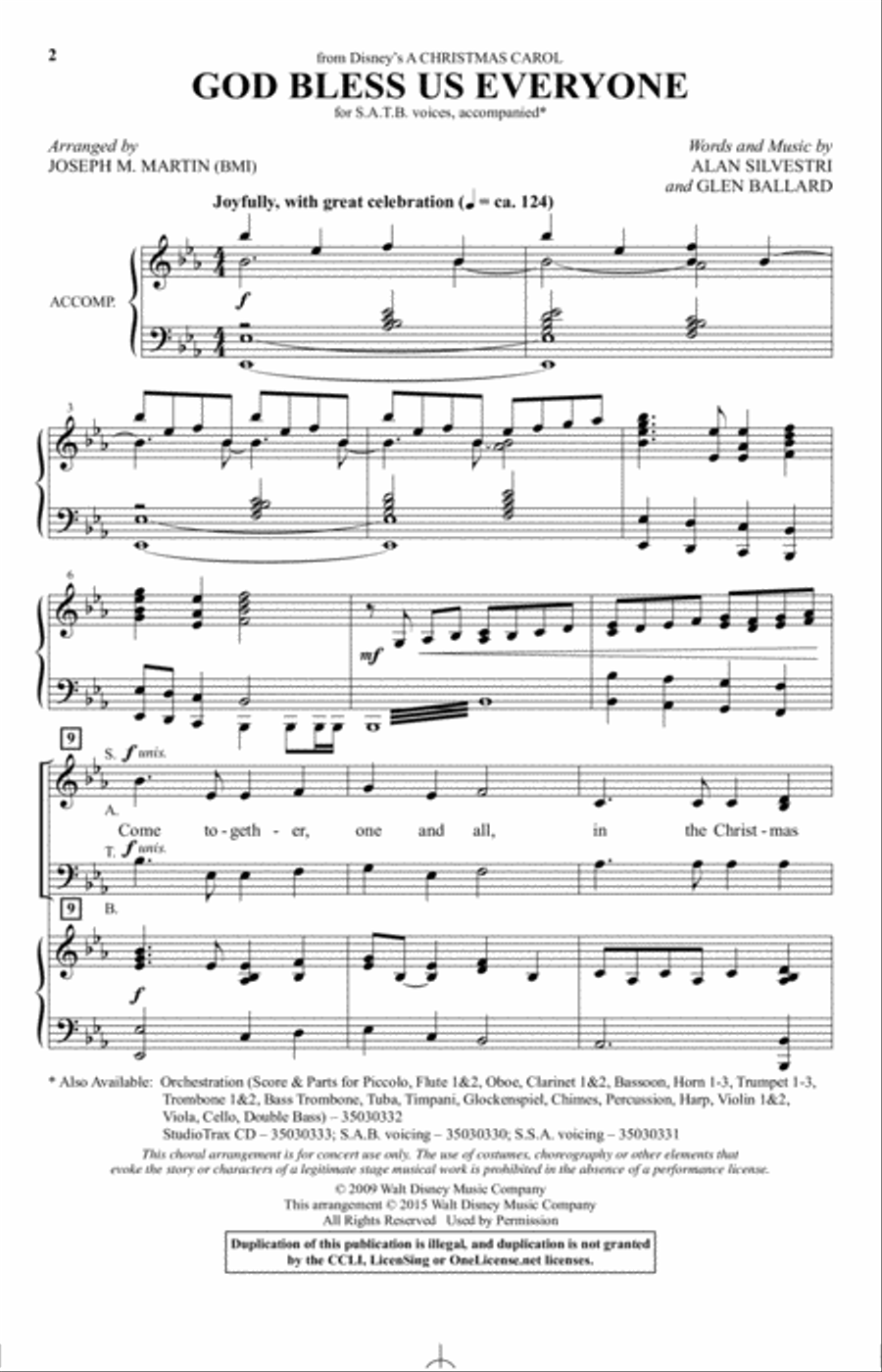 God Bless Us Everyone (from Disney's A Christmas Carol) (arr. Joseph M. Martin) 4-Part scores gallery preview page 1