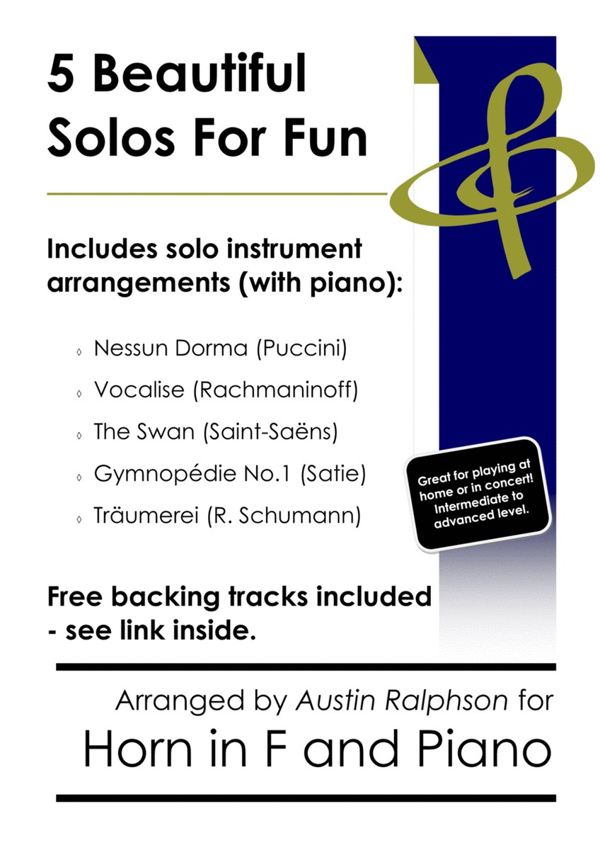 5 Beautiful Horn Solos for Fun - with FREE BACKING TRACKS and piano accompaniment to play along with image number null
