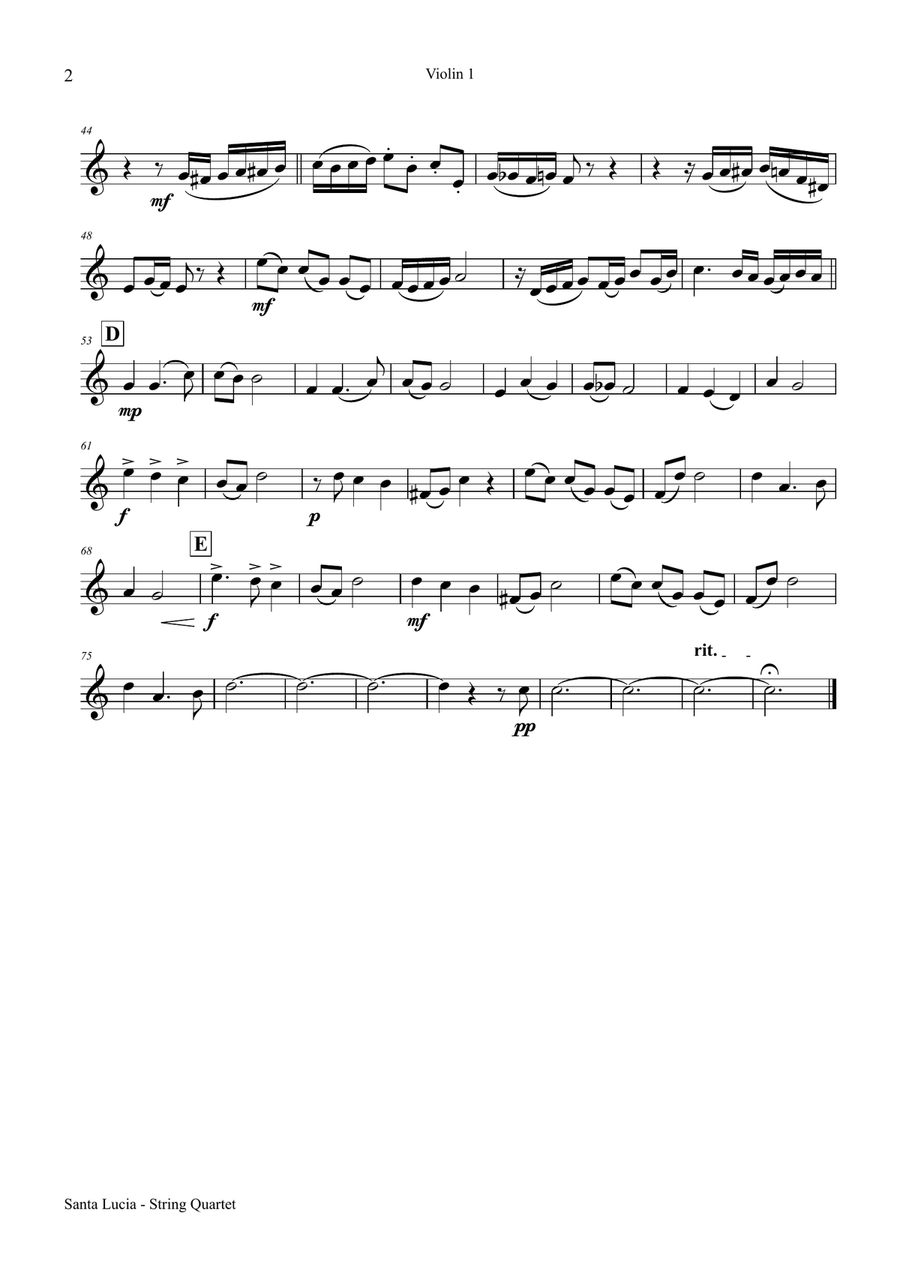 Santa Lucia - Italian Folk Song - Here in the twighlight - String Quartet String Quartet scores gallery preview page 5
