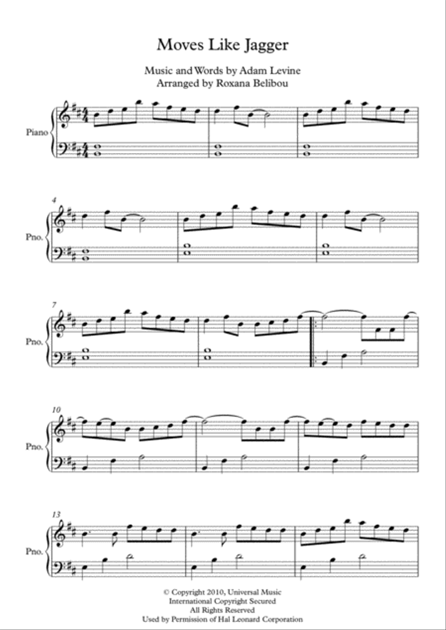 Moves Like Jagger Easy Piano scores gallery preview page 1