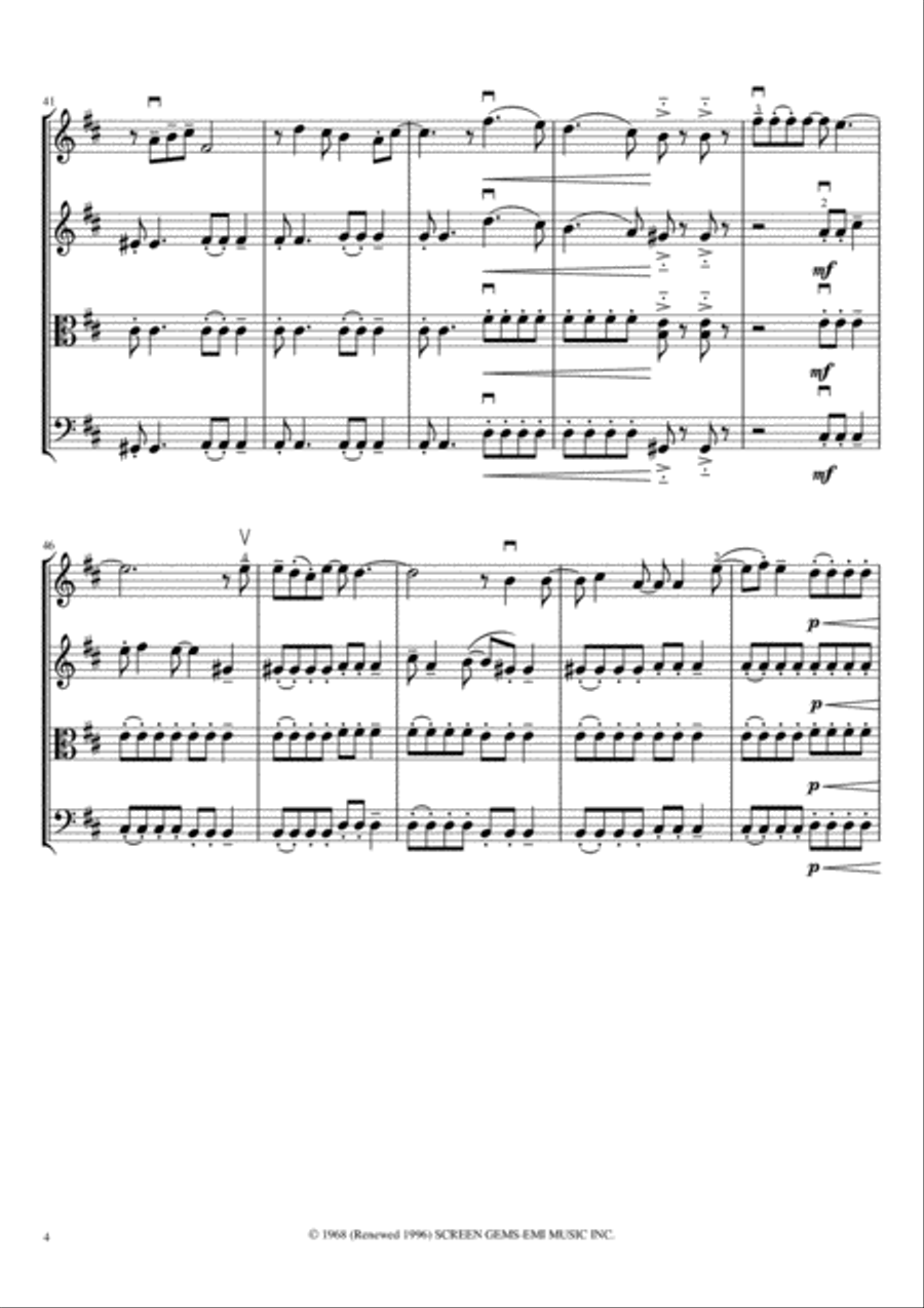 Hooked On A Feeling String Quartet scores gallery preview page 6